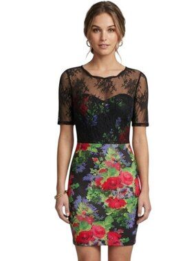 Free People Intimately Free Black Lace Floral Scoop Front Back Dress Size M